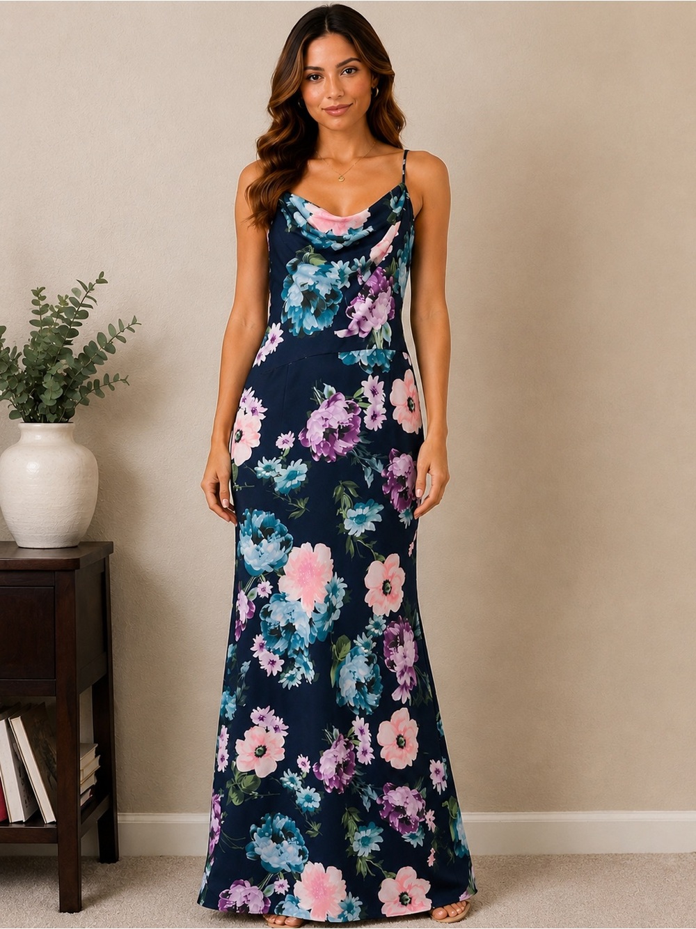 Eliza J Floral Cowl Neck Maxi Dress